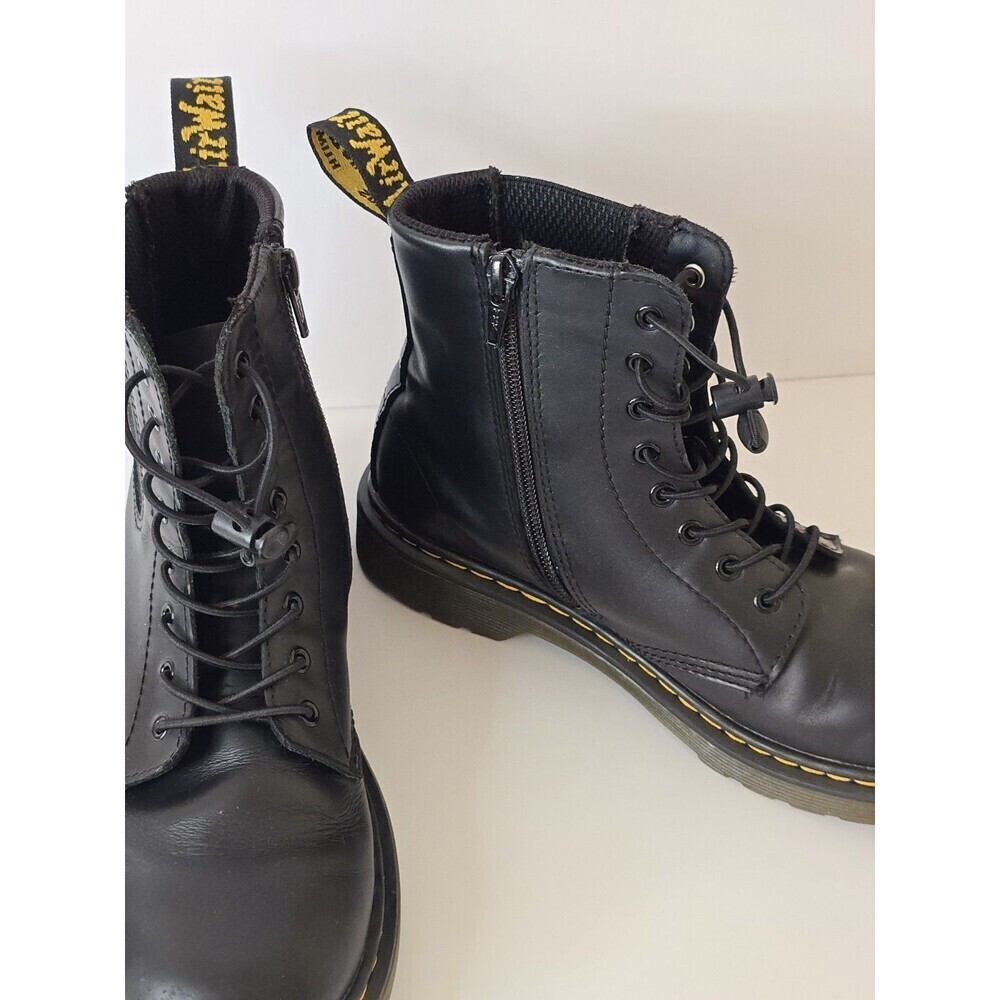 Dr Martens 1460 Harper J Kids Youth Size 4 Black Leather Combat Boots Side Zip - Picture 7 of 11